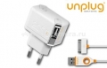 Сетевое зарядное устройство для iPhone 4/4S и iPad 2/3 Unplug Travel Charger Dual USB 2A с USB кабелем Apple 30-pin (TC2000IPH)